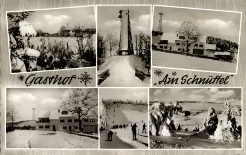 Ak Meinerzhagen im Sauerland, Gasthof Am Schnüffel,  Skisprungturm, Wintersportplatz