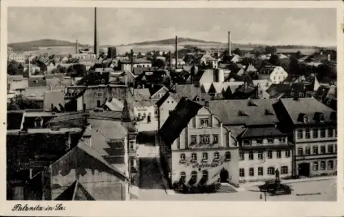 Ak Pulsnitz Sachsen,  Ratskeller, Stadtpanorama mit Fabrikschornsteinen
