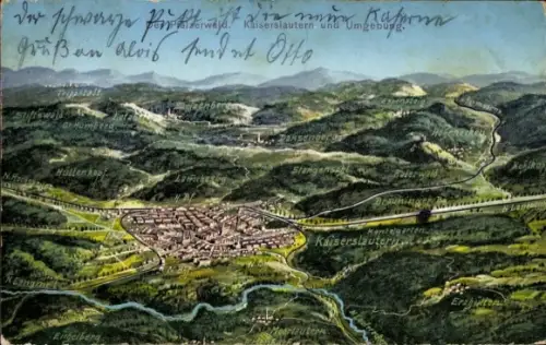 Landkarten Ak Kaiserslautern in der Pfalz, Gesamtansicht mit Umgebung, Trippstadt, Hüttenkopf