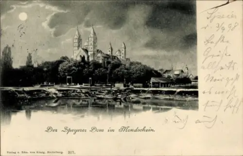 Mondschein Ak Speyer am Rhein, Dom bei Nacht