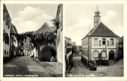 Ak Hambach Neustadt an der Weinstraße, Hambach (Pfalz) Schloßgasse, Blick zum alten Rathaus