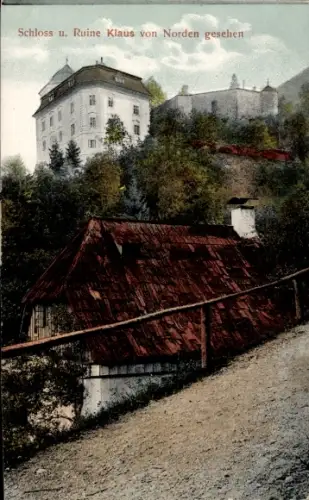 Ak Klaus an der Pyhrnbahn Oberösterreich, Schloss  Ruine  von Norden gesehen