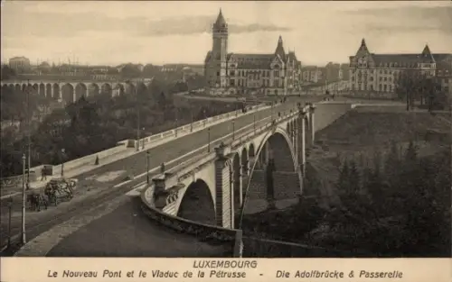 Ak Luxemburg Stadt, Adolfbrücke, Passerelle, Viaduc de la Pétrusse