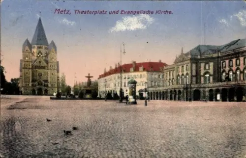 Ak Metz Moselle, Theaterplatz, Evangelische Kirche