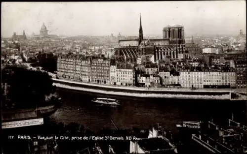 CPA Paris, Vue sur la Cité, prise de l'Eglise St Gervais