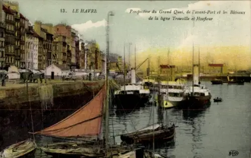 Ak Le Havre Seine Maritime,  Grand Quai, Avant-Port, Schiffe der Linie Trouville und Honfleur