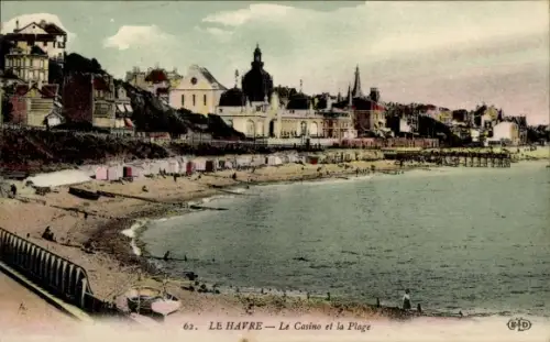 Ak Le Havre Seine Maritime,  Casino, Strand