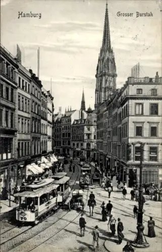 Ak Hamburg Mitte Altstadt, Großer Burstah, Straßenbahn