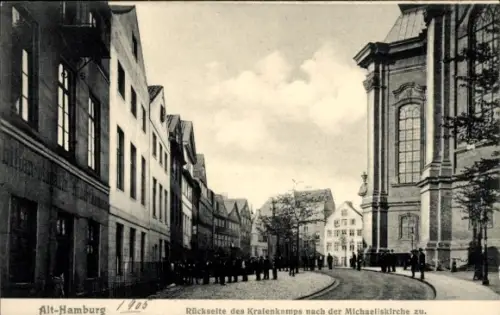Ak Hamburg Mitte Neustadt, Rückseite des Kratenkamps nach der Michaeliskirche
