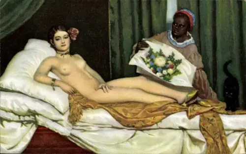 Künstler Ak Manet, E., Olympia, Frauenakt, Nackte Frau im Bett, Kissen