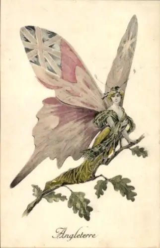 Ak Frau als Schmetterling, Großbritannien