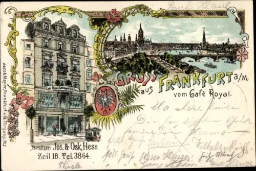 Litho Frankfurt am Main, Café Royal, Zeil 18, Stadtpanorama
