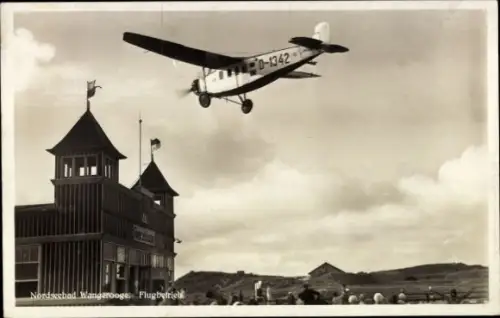 Ak Nordseebad Wangerooge in Ostfriesland, Flugplatz, Flugbetrieb, Flugzeug D-1342
