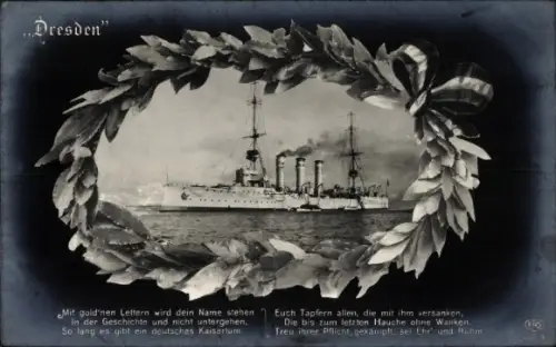Passepartout Ak Deutsches Kriegsschiff, SMS Dresden, Kleiner Kreuzer