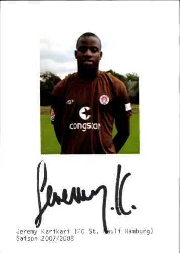 Autogrammkarte Fußballer Jeremy Karikari, FC St. Pauli Hamburg, Autogramm