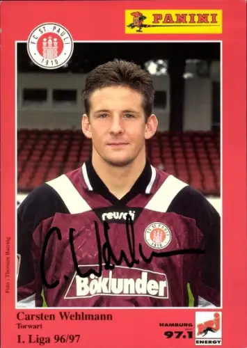 Sammelbild Fussballer Carsten Wehlmann, Torwart, FC St. Pauli, Autogramm