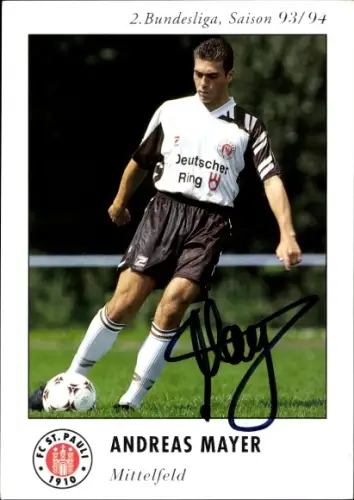 Autogrammkarte Fußballer Andreas Mayer, FC St. Pauli Hamburg, Autogramm