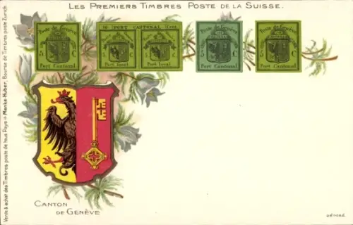 Briefmarken Litho Canton de Genève Kanton Genf, Poste de Genève, Port Cantonal, Wappen