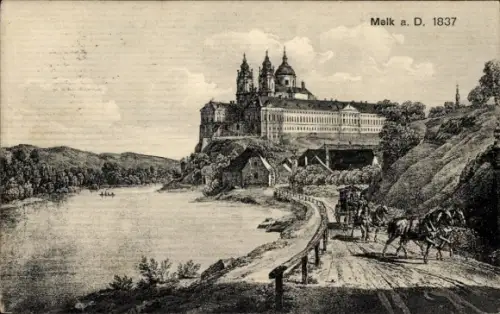 Ak Melk an der Donau Niederösterreich, Ansicht 1837