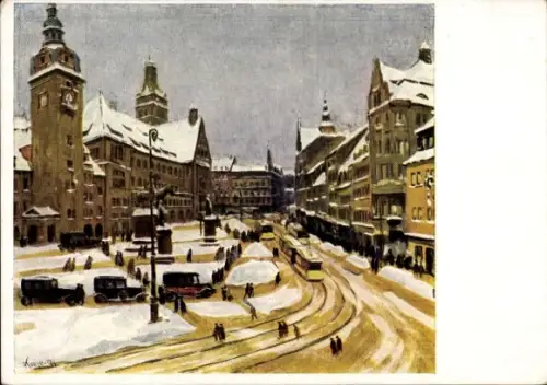 Künstler Ak Kunze, Alfred, Chemnitz Sachsen, Marktplatz