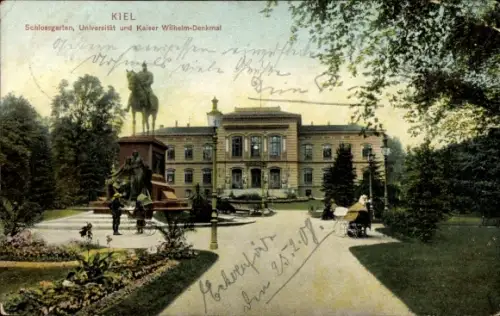 Ak Kiel, Schlossgarten mit Kaiser Wilhelm I. Denkmal, Universität