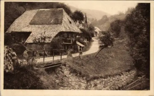 Ak Idyllen aus dem Schwarzwald, Dorfstraße, Schwarzwaldhaus