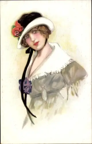 Künstler Ak Junge Frau mit Hut, Portrait