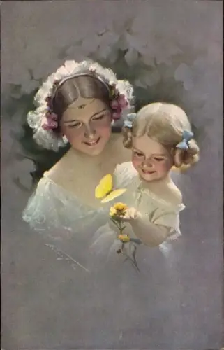 Ak Junge Frau mit Tochter, Portrait, Schmetterling; Novitas 20887