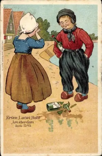 Ak Kinder in niederländischer Tracht, Werbung, Erven Lucas Bois