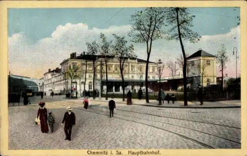Ak Chemnitz Sachsen, Blick auf den Hauptbahnhof, Straßenseite