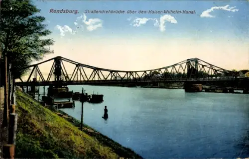 Ak Rendsburg in Schleswig Holstein, Straßendrehbrücke über den Kaiser Wilhelm Kanal