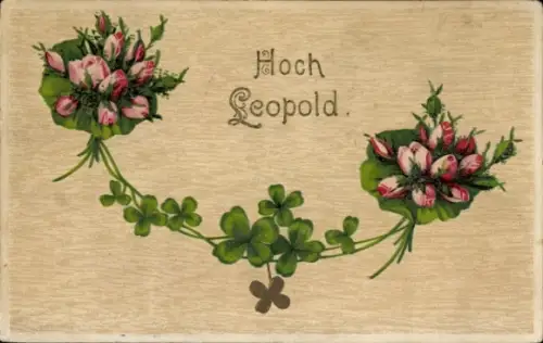 Präge Ak Glückwunsch Namenstag, Knospen, Glücksklee