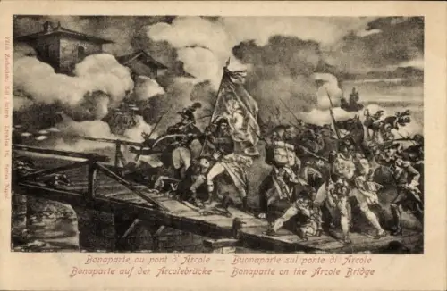Künstler Ak Bonaparte auf der Arcolebrücke, Napoleon