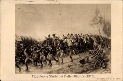 Künstler Ak Gow, Napoleons Flucht bei Belle-Alliance, 1815