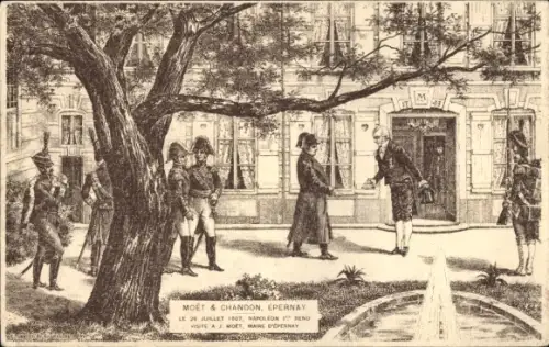 Künstler Ak Epernay Marne, Napoléon besucht à J. Moet, Bürgermeister, Reklame, Moet et Chandon