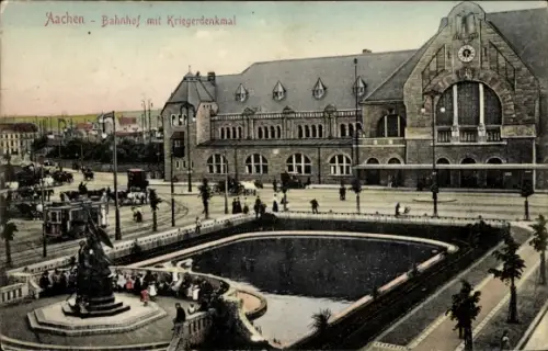 Ak Aachen, Bahnhof mit Kriegerdenkmal