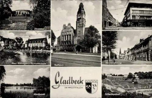 Ak Gladbeck im Ruhrgebiet Westfalen, Wasserschloss Wittringen, Ehrenmal, Hochstraße, Haus Wittrin