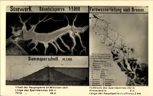Ak Osterode am Harz, Sösewerk, Sösetalsperre, Fernwasserleitung nach Bremen