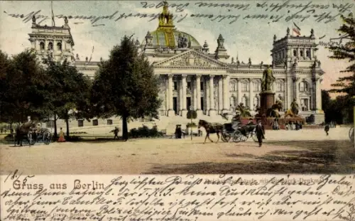 Ak Berlin Tiergarten, Bismarckdenkmal vor dem Reichstagsgebäude