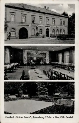 Ak Ronneburg in Thüringen, Gasthof Grüner Baum, Saal, Garten, Bes. Otto Seidel