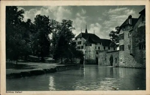 Ak Seengen Kanton Aargau, Schloss Hallwil, Wasserschloss, Teilansicht