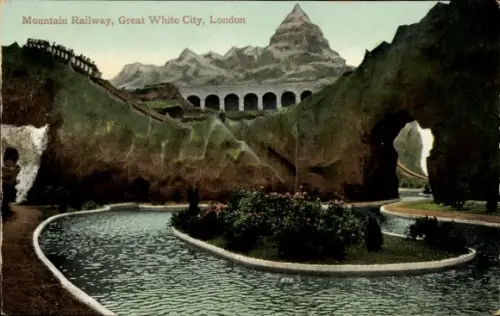Ak Hammersmith London England, Mountain Railway, Great White City, London