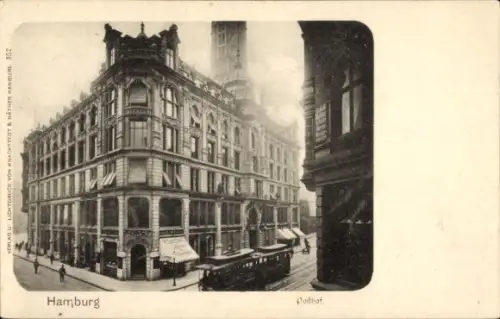 Ak Hamburg Altstadt, Posthof, Steinstraße, Zigarrenladen, Inh. H. Bayer, Jacobikirche, Straßenbahn