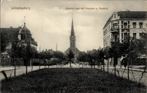 Ak Hamburg Wilhelmsburg, Kirchstraße mit Postamt und Posthof