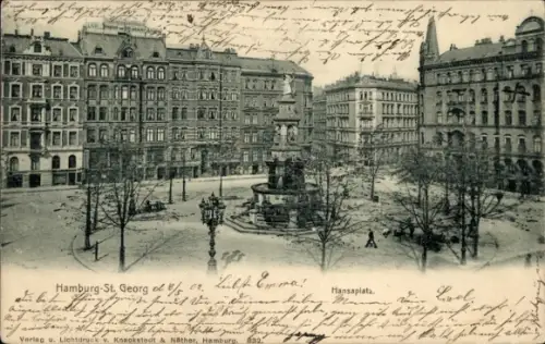 Ak Hamburg Mitte St. Georg, Hansaplatz, Brunnen