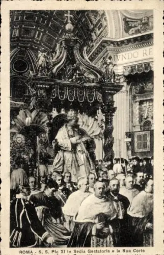 Künstler Ak Roma Rom Lazio, Pio XI In Sedia Gestatoria e la Sua Corte