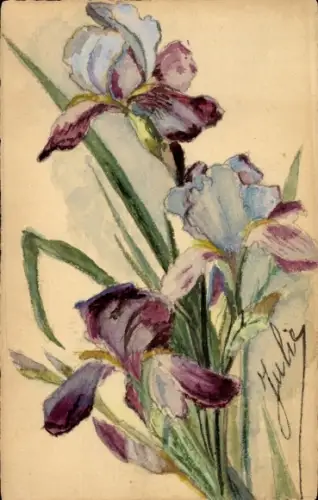 Handgemalt Ak Blumen, Iris