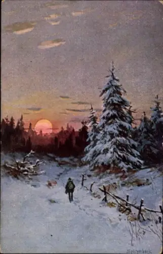 Künstler Ak Splitgerber, Winterlandschaft, Jäger