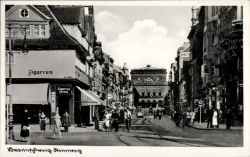 Ak Braunschweig in Niedersachsen,  Steinweg, Zigarrenladen, Straßenbahngleise, Verlag Schöning & 