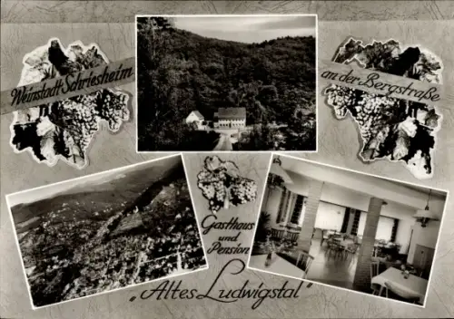 Passepartout Ak Schriesheim an der Bergstraße, Gesamtansicht, Gasthof Altes Ludwigstal